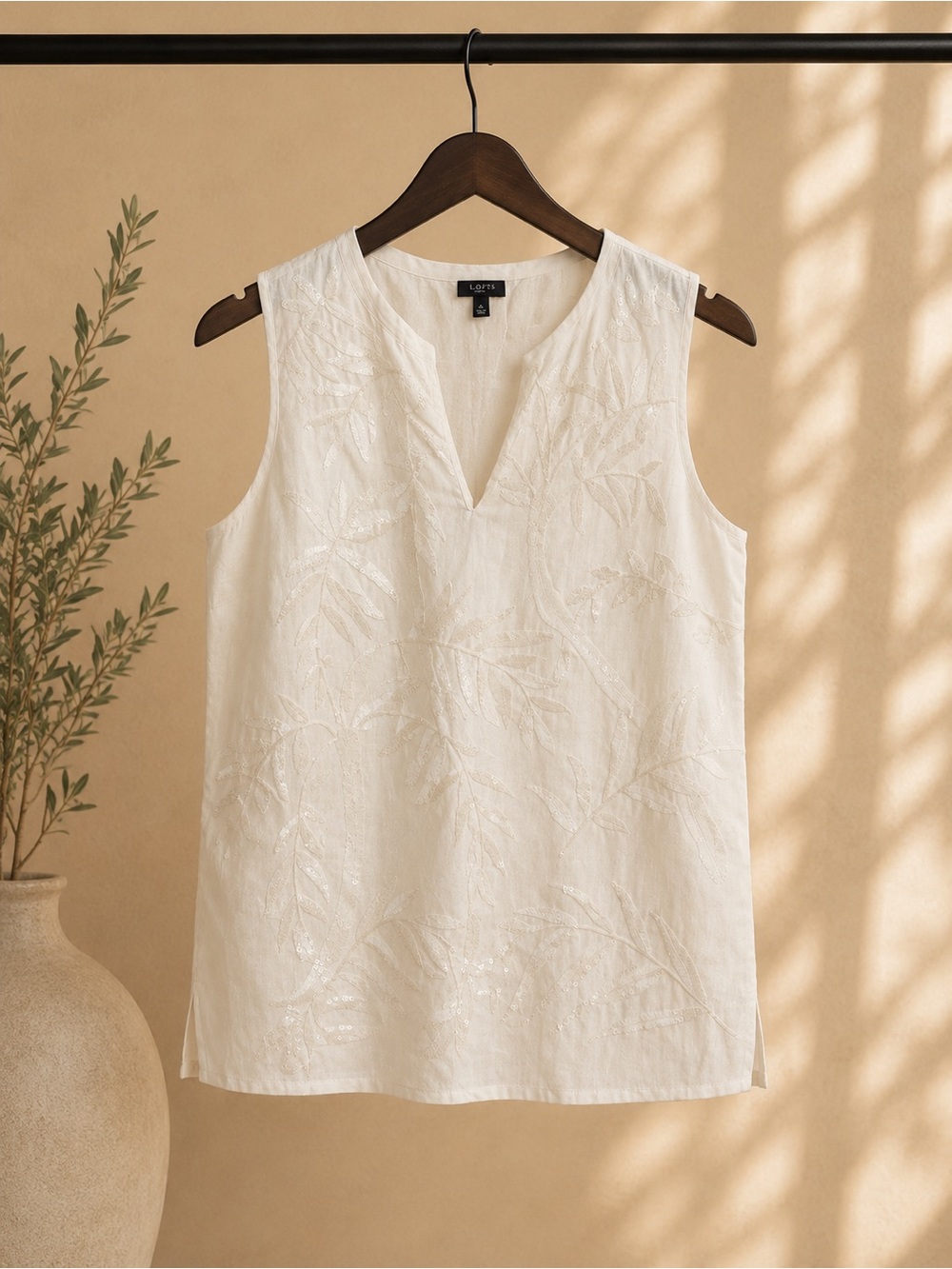 Talbots White Sequins Sleeveless Top